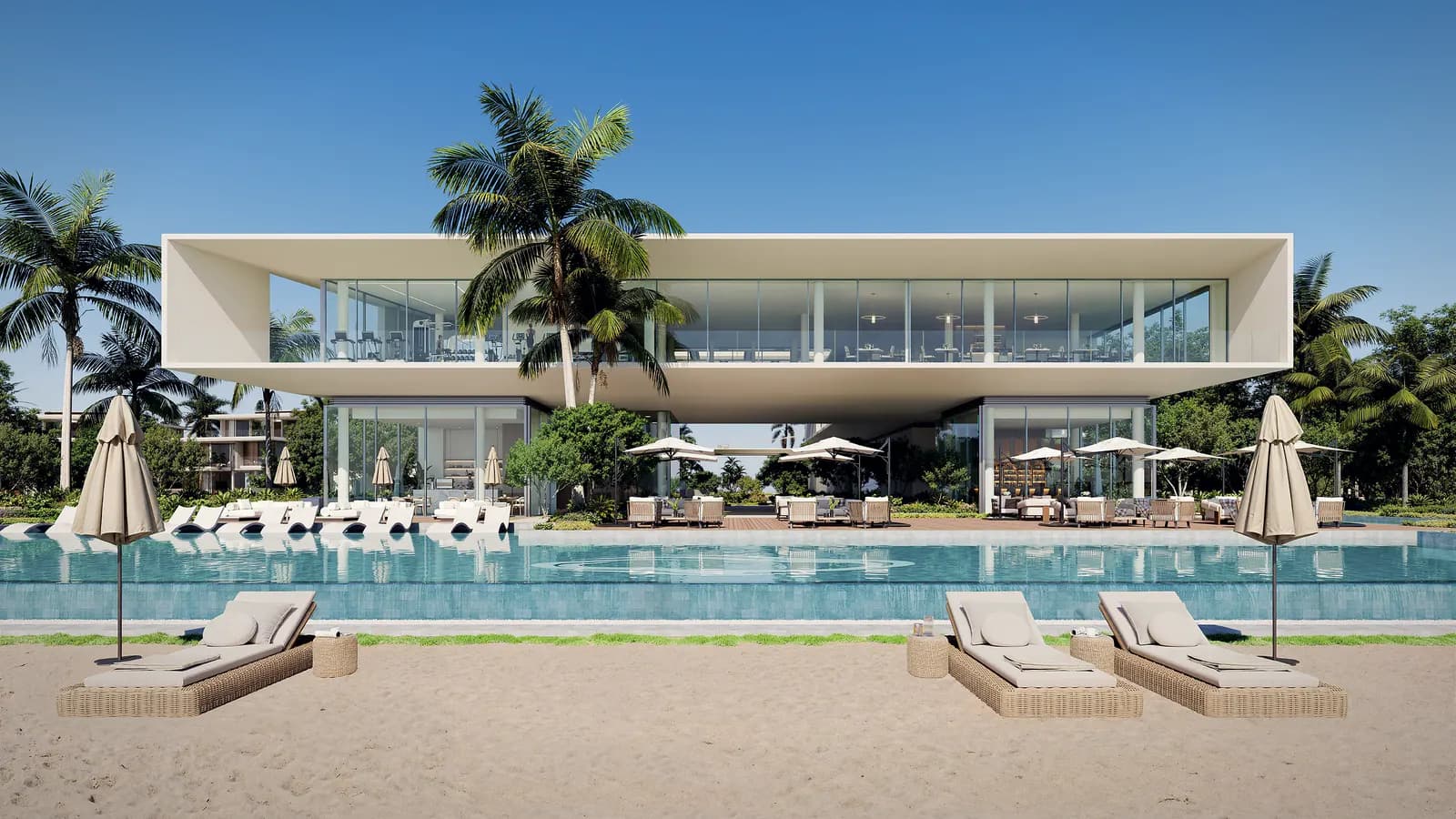 Bay Estate, render of a beach villa with a pool