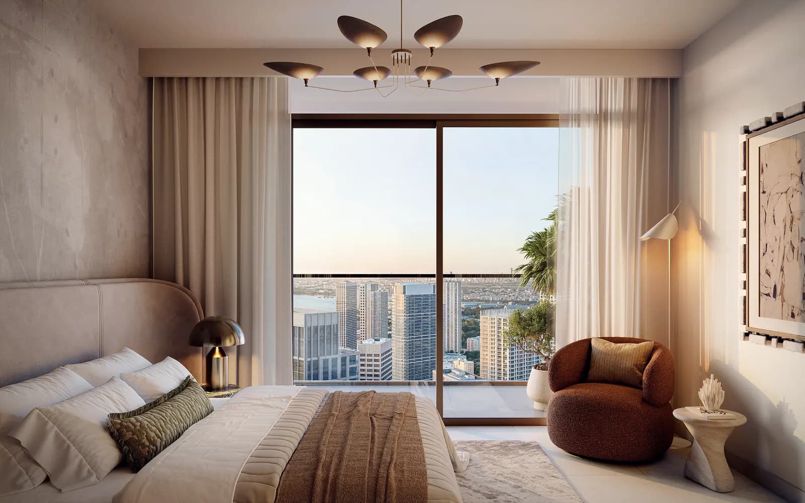 Valia, render of a bedroom with a view