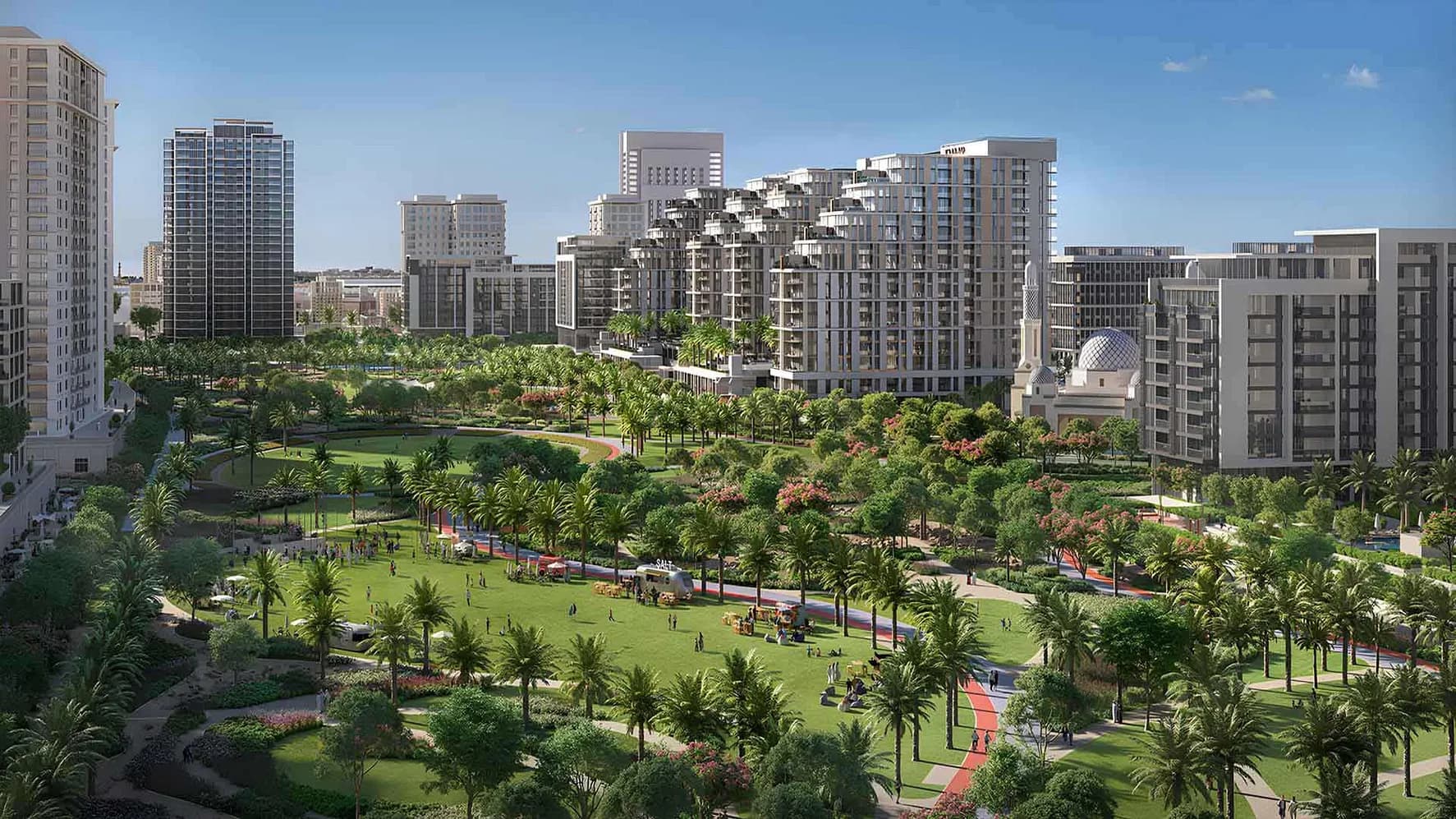 Dubai Hills park and skyline
