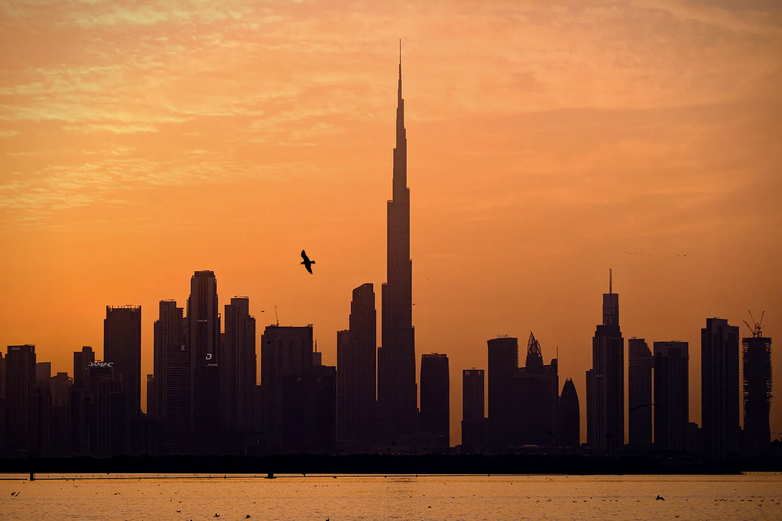 Dubai skyline with Burj Khalifa at golden hour